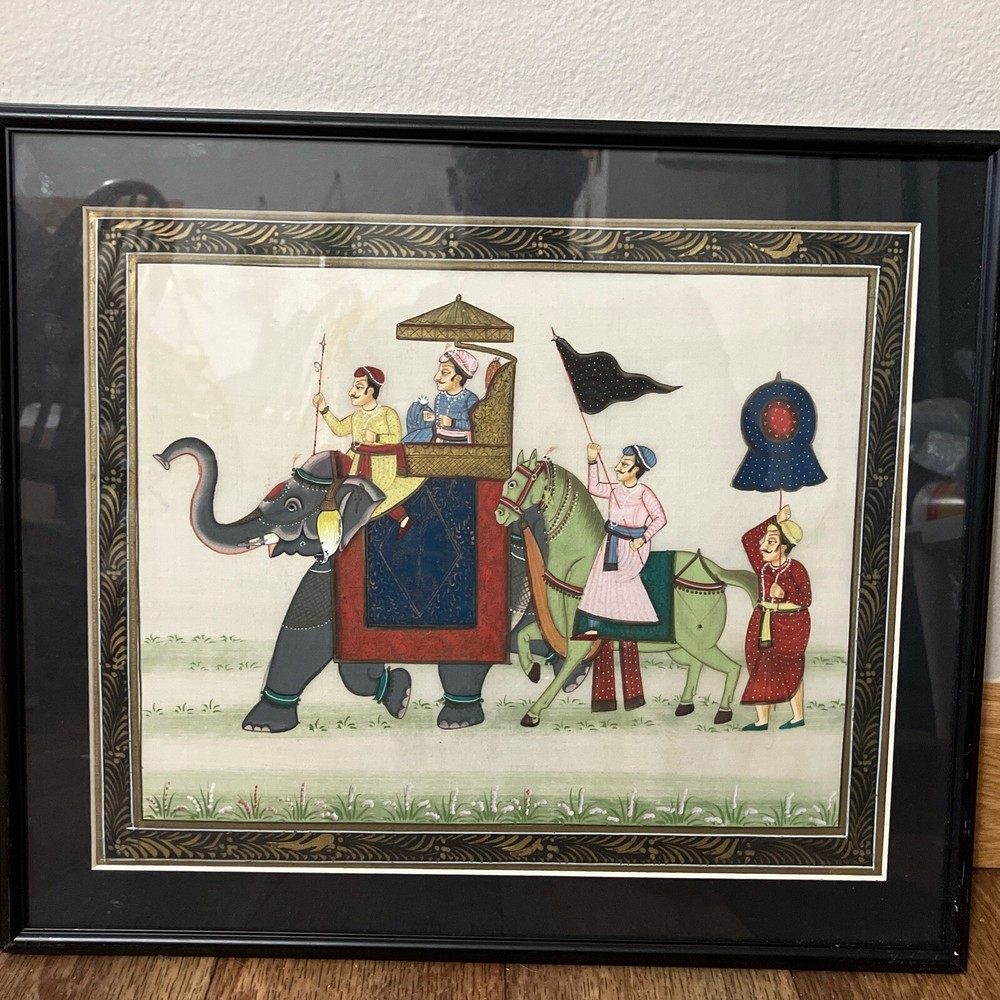 Indian Miniature Painting On Silk Framed In Mumbai EX 12 1/2″ X 14 1/2″