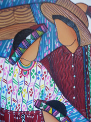 GUATEMALAN FOLK ART PAINTING Santiago Atitlán, Women Figures with Flowers Basket