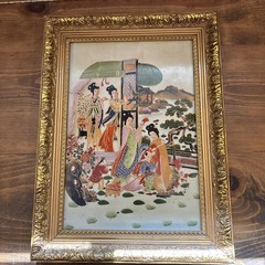 Vintage Hand Painted Porcelain Chinese Scene w/Gold Gilded Ornate Frame, 18”x13”