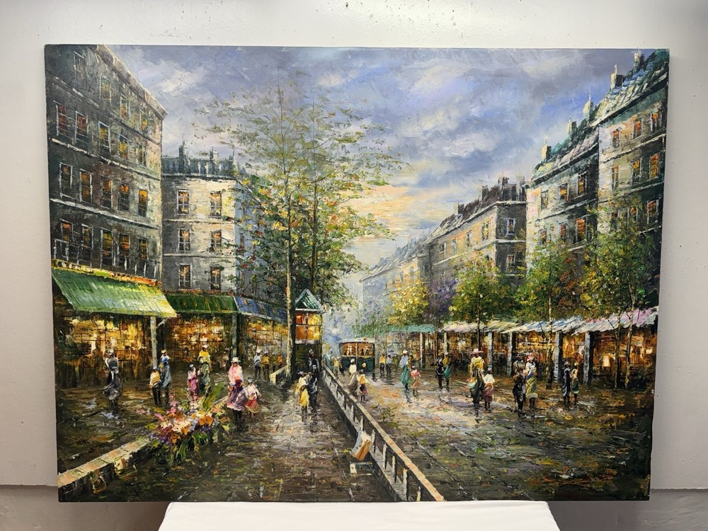 Original Oil Painting French Street Scene Signed W. Matthews