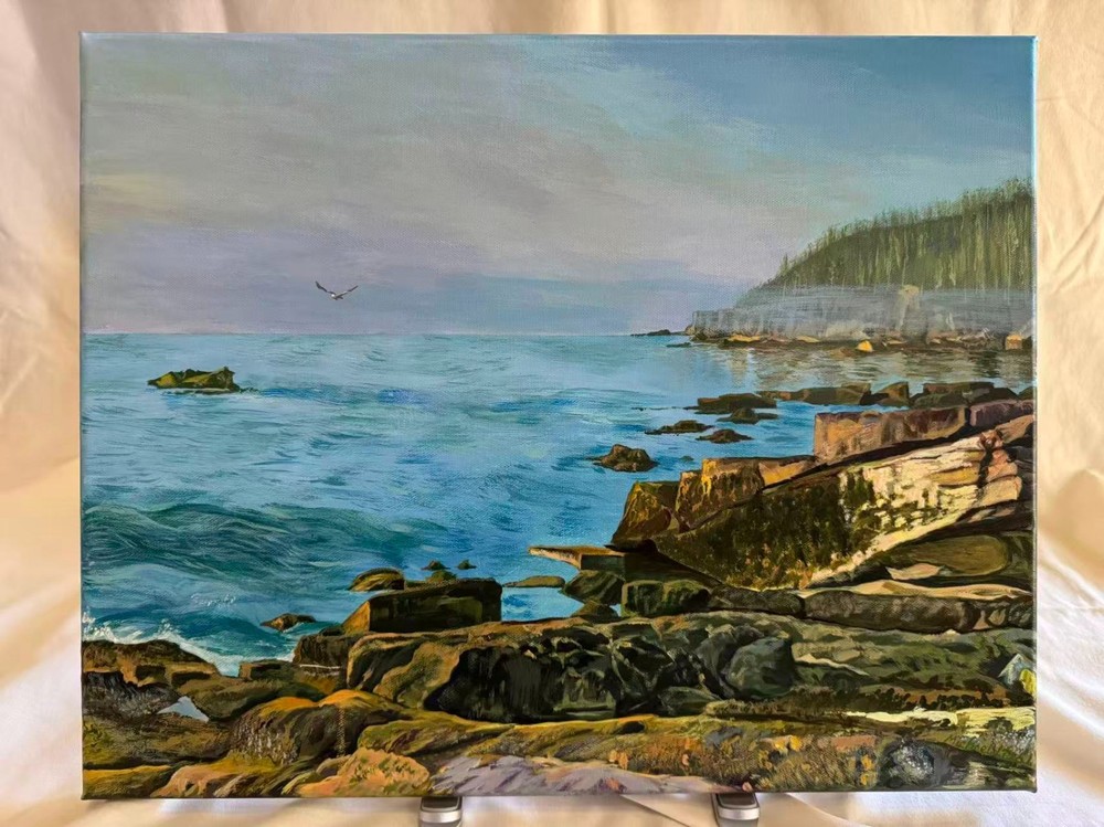 Acrylic Painting on Canvas, Michael Li, Acadia Ocean Side Morning, 16 in X 20 in