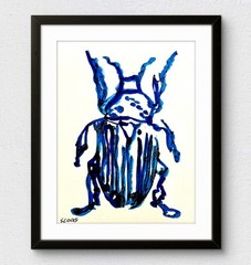 SLOOG Original Art Minimal Illustration Painting on Paper 9×12 Ink Blot Beetle