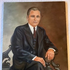 Mans portrait original oil art painting Vintage 1984 signed man in suit