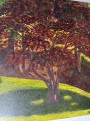 Original 1992 Impressionist Landscape – Signed „Nahid“ – Japanese Maple