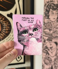 ACEO Original Print Artist Card Illustrated Cat Portrait Hand Painted 2.5×3.5