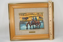 Francisco Sanchez Manso Mini Oil Painting Young Fishermen on Horses with Bulls