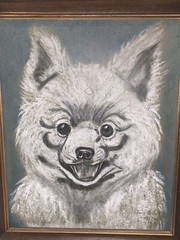 Vintage 1974 Pom Dog Mitzi Watercolor Joy Good 12 5/8”x10 5/8”Artist Framed