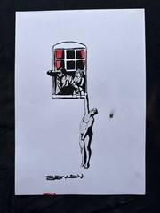 BANKSY drawing and painting on old paper signed stamped vintage