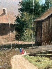 Original Early William Hoffman Large Canal Painting Framed 32 „X 38“ Good