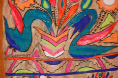 VTG 1960S MEXICAN AMATE BARK PAPER BURLAP FRAMED BIRD FLOWER FOLK ART PAINTING 3
