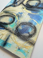 Original Abstract Mixer Media 7”x5” Painting Office Decor Blue Black Gold Art