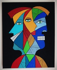 A.Z. Davis 20″X 16″ Painting Abstract Modern Figurative Picasso Style Pop Cubism