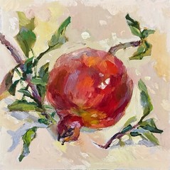 Pomegranate Painting Original Fruit Oil Painting Small Food Painting Pomegranate