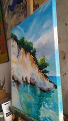 acrylic painting on canvas original handmade art with seascape 16 in by 12 in