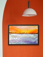 Lakescape At Sunset Original Impressionist Watercolor 5×7 Cotton Artist Signed