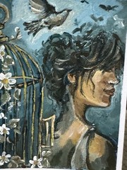 ACEO Original Painting „A Quiet Uncaging“ Impasto Textured Fine Art Woman