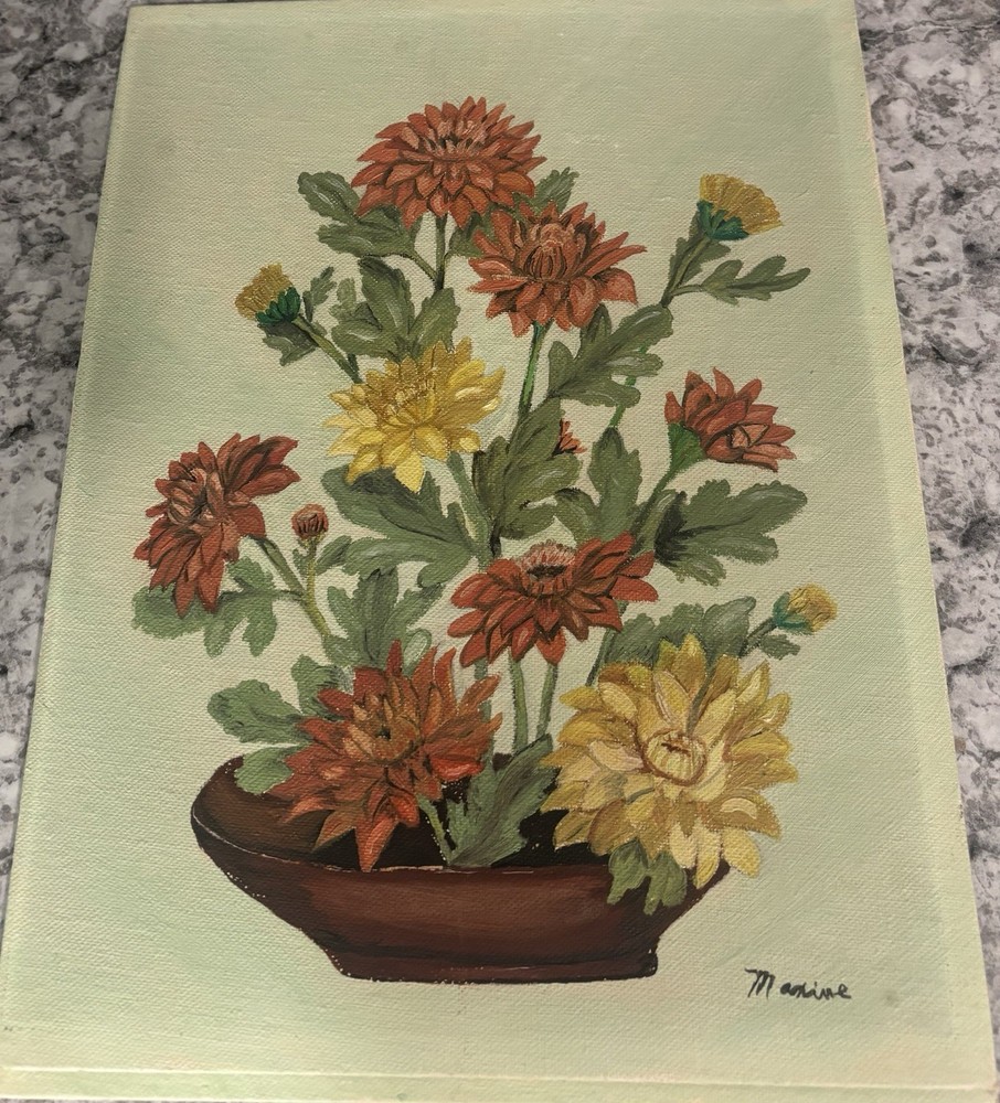 Maxine Signed Floral Still Life Painting on Canvas 9×12 Unframed
