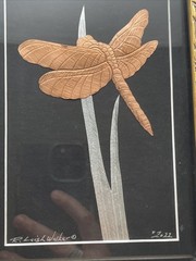 Framed Copperfoil Dragonfly Picture Artist Signed R. Leigh Walker 2022