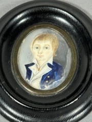 Antique Watercolor Portrait Miniature c1795-1805 Young Boy Ebonized Frame 3″