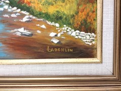 Signed Laughlin Framed Autumn Birch Tree Landscape Scene Oil Painting on Canvas