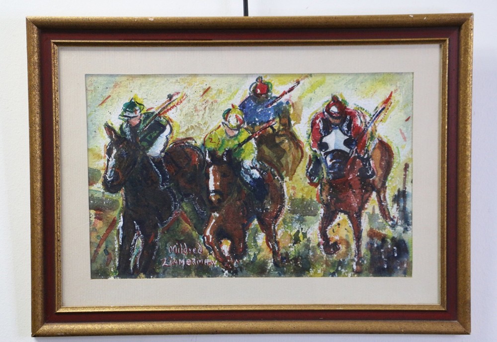 Mildred Zimmerman Horse Racing Art Original Watercolor Hand Signed Make an Offer