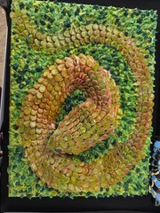 Handmade Clay Snake On Canvas Reptile Acrylic Paint
