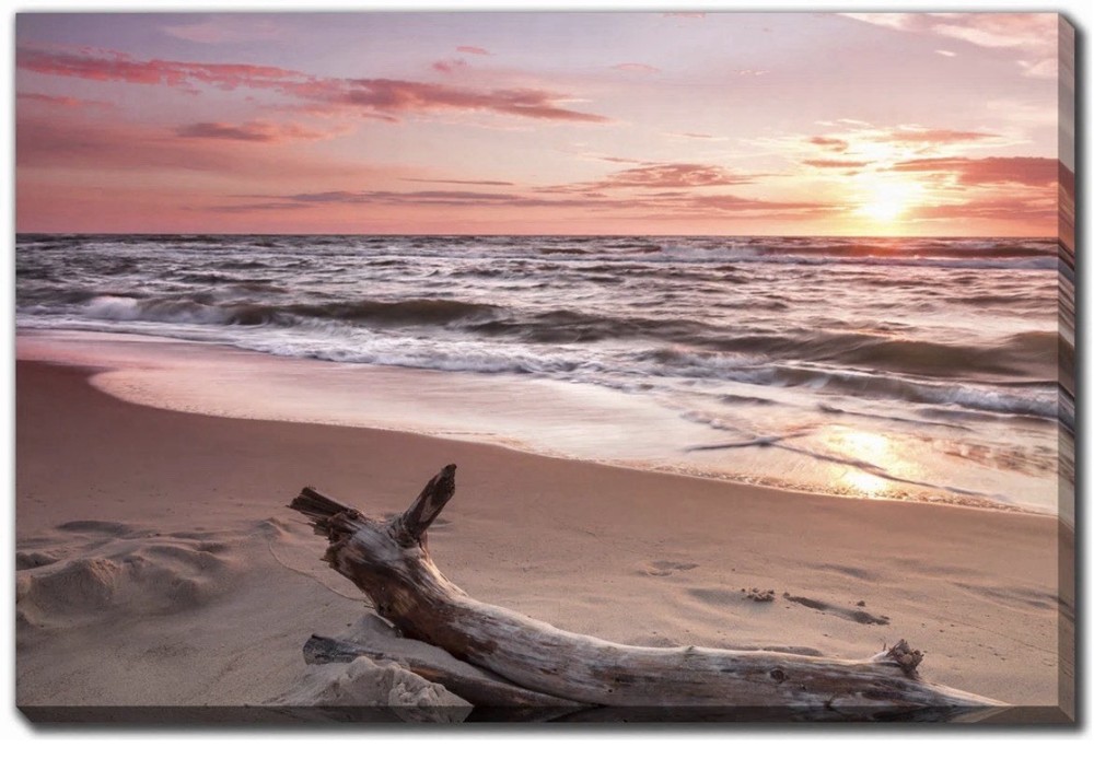 Sunset & Driftwood Beach Canvas Art 16” x 34” x 1” Rectangle By Highland Dunes