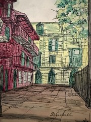 Mid-Century T.S. Driskell Watercolor & Ink Original Painting New Orleans LA.