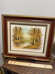 Vintage Wood Framed Oil Painting On Canvas Autumn Landscape Cantrell 12 X 14 In.