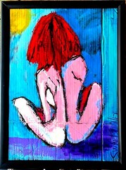 COLORFUL FIGURE STUDY Painting SWARTZMILLER DNA SIGNED ART CANVAS 22 X 33 FRAMED