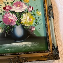Vintage roses floral flower original PAINTING hand painted yellow pink