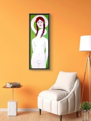 Original Figurative 12×36 Acrylic Painting Woman Yokai Portrait Bedroom Wall Art