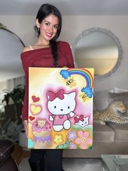 HELLO KITTY OIL PAINTING ON CANVAS Original Oil Painting Hand Painted 16 by 20