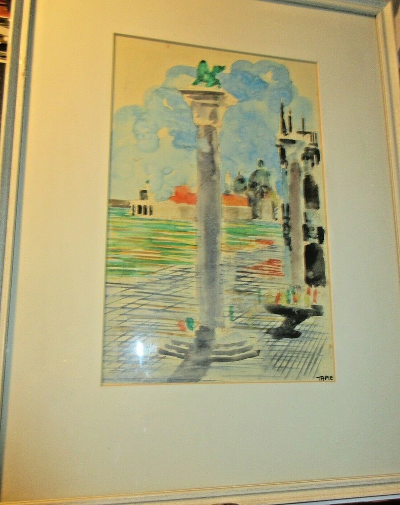 FRENCH ARTIST MICHEL TAPIE‘ 1909- 1987 WATER COLOR CITYSCAPE