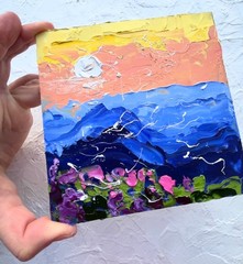 Appalachian Mountains Original Oil Impasto Painting Floral Landscape Art 6 x 6″
