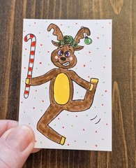 ACEO Original Reindeer Shenanigans Cartoon Watercolor Painting