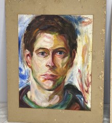 Lot Of 2 Original Portraits Young Woman & Dog; Young Man Acrylic On Canvas 11×14