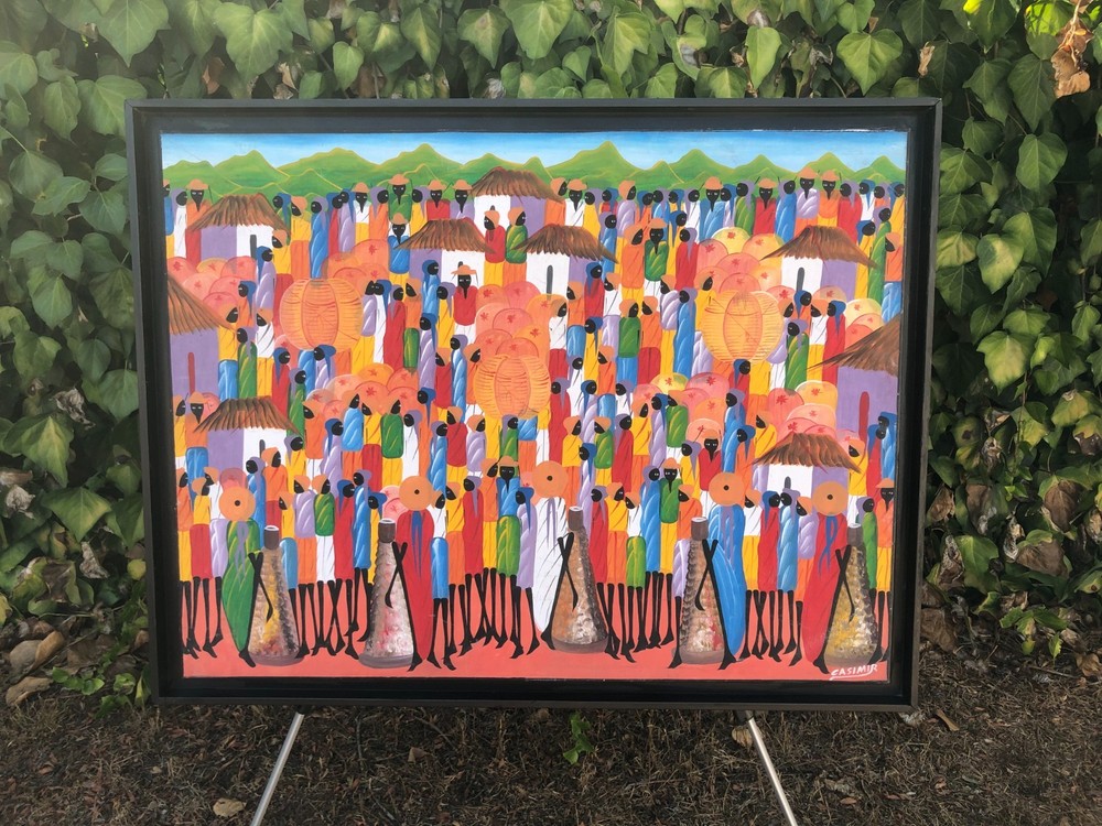 LAURENT CASIMIR Original MODERN SURREALIST LANDSCAPE Vintage Haiti Oil & Board