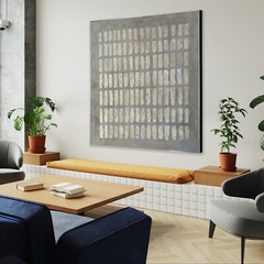 Large Abstract Gray 3d Textured Grid Canvas Painting Textured Neutral Minimalist