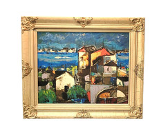 Vtg Framed Modern Abstract Cityscape Scenery Painted By Artist CISA Painting