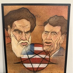 Original Political Illustration Art Steve Peto Reagan Khomeini Iran USA 1989