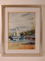 Vintage JILL MARTIN Signed Watercolor Titled SEASIDE HARBOR 1.