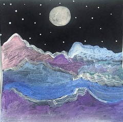 Full Moon Over Mountain Contemporary Expressionist Original Watercolor 8×8