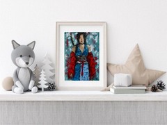 Geisha Original Art Woman Wall Art Japan Girl Oil Pastels Art Samurai Art Woman