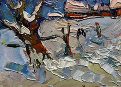 Oil Painting Snowy Streets Of The Village O. Ivanyuk Unframed Original nAAA3922