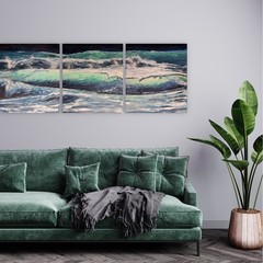 Ocean Triptych – large 3-panel seascape oil painting, 180 x 70 cm ready to hang