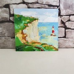 Beachy Head Lighthouse Original Painting England Seascape Modern Wall Artwork