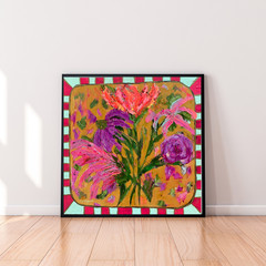 Abstract Floral „Candy Rose“ 20×20 Expressionism Botanical Acrylic Canvas Signed