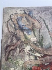 Antique Painting Burliuk Or Chagall Style Era Unsigned Surreal Nude Floral Large