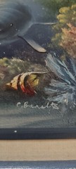 C. Benolt 3D Dolphins Oil Painting, Matted And Framed, 13″ X 15″